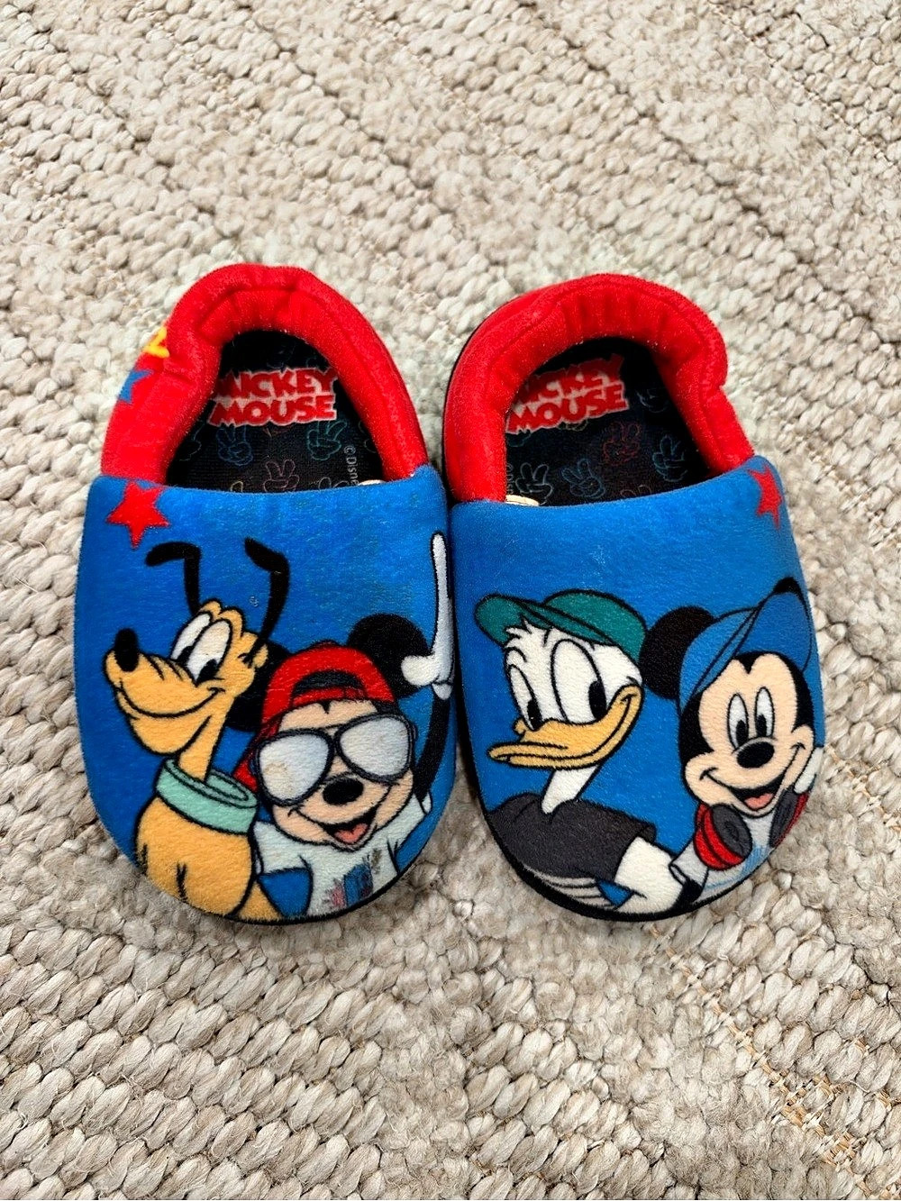 Disney Mickey Mouse & Friends Toddler Slippers Blue & Red Baby 7/8